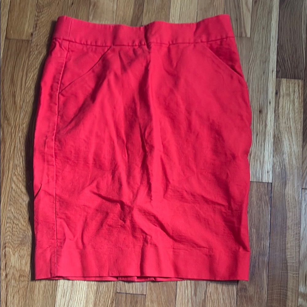 J. Crew Red Pencil Pocketed Skirt Knee-Length Casual